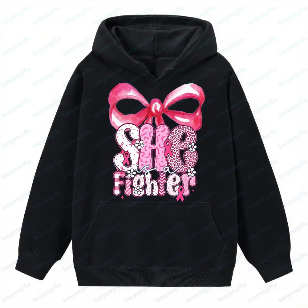 She Is A Fighter Breast Cancer Awareness Clothing Fight Cancer Bible Verse Tops Cancer Survivor Gift Pink Ribbon Women Hoodies