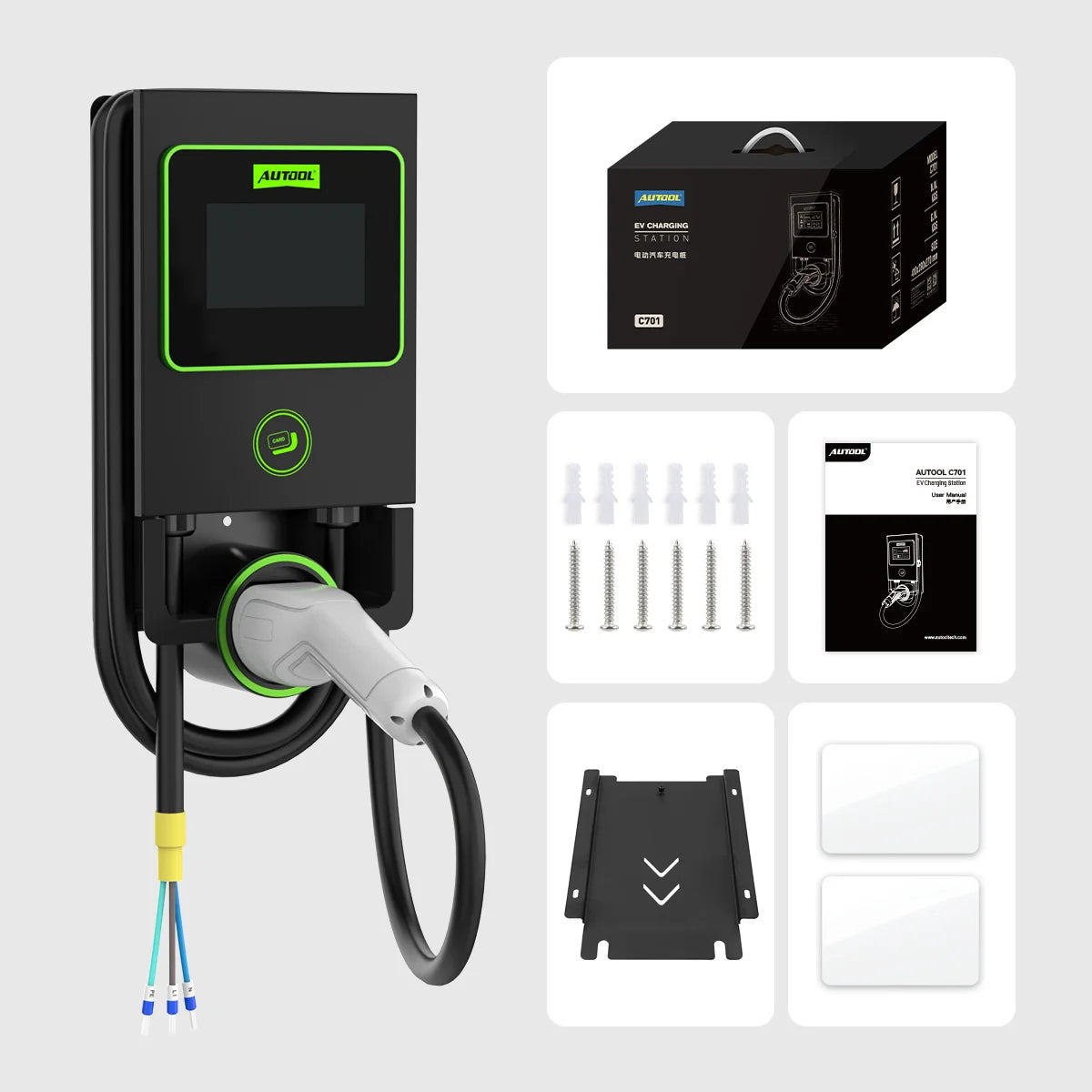 AUTOOL C701 EV Charger Station Wall-mounted Car Charger 7KW 32A Current Adjustable EV Charging Piles