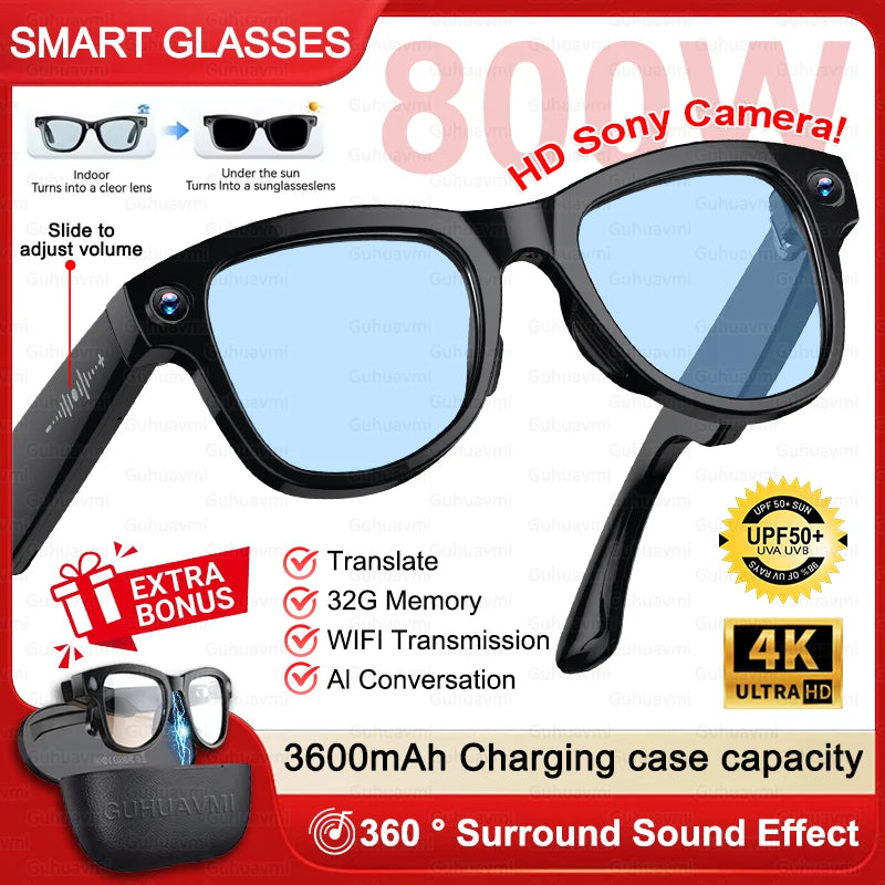 2026 New 4K HD AI Smart Glasses Men 800W Pixel Camera Bluetooth Call 4GB WIFI Transmission 3600mAh Battery Smart Glasses Women