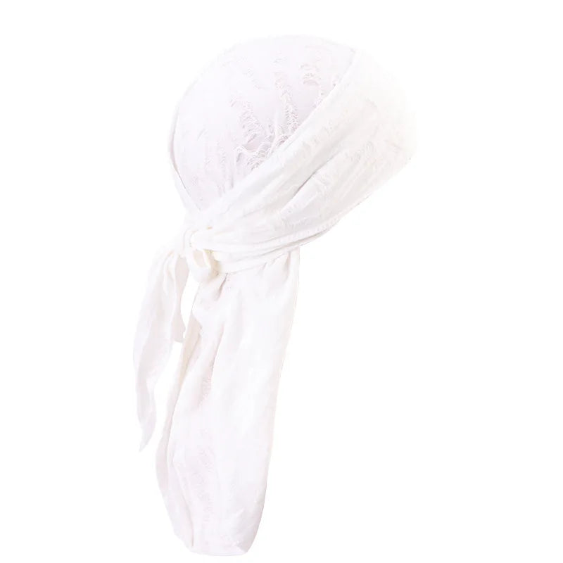 Men's Distressed Street Pirate Style Durag Head Wrap,Breathable Casual Streetwear Bandana with Double Long Tail Strap Pirate Hat