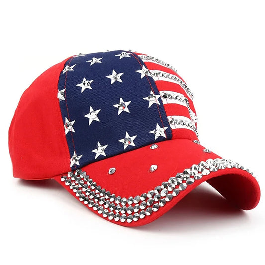 Men Women Baseball Cap USA Flag Diamond Rivet Brand Snapback Unisex Adjustable Rap Rock Hats Fashion Gorras