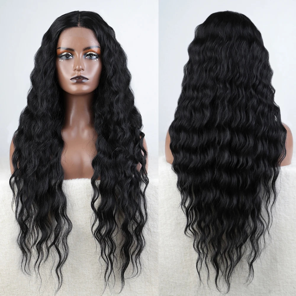 Synthetic Lace Front Wig 30" Ombre Blonde Black Wig Baby Hair Wigs Long Wavy Hair Lace Wig For Women Lace Front Wig Cosplay Wig