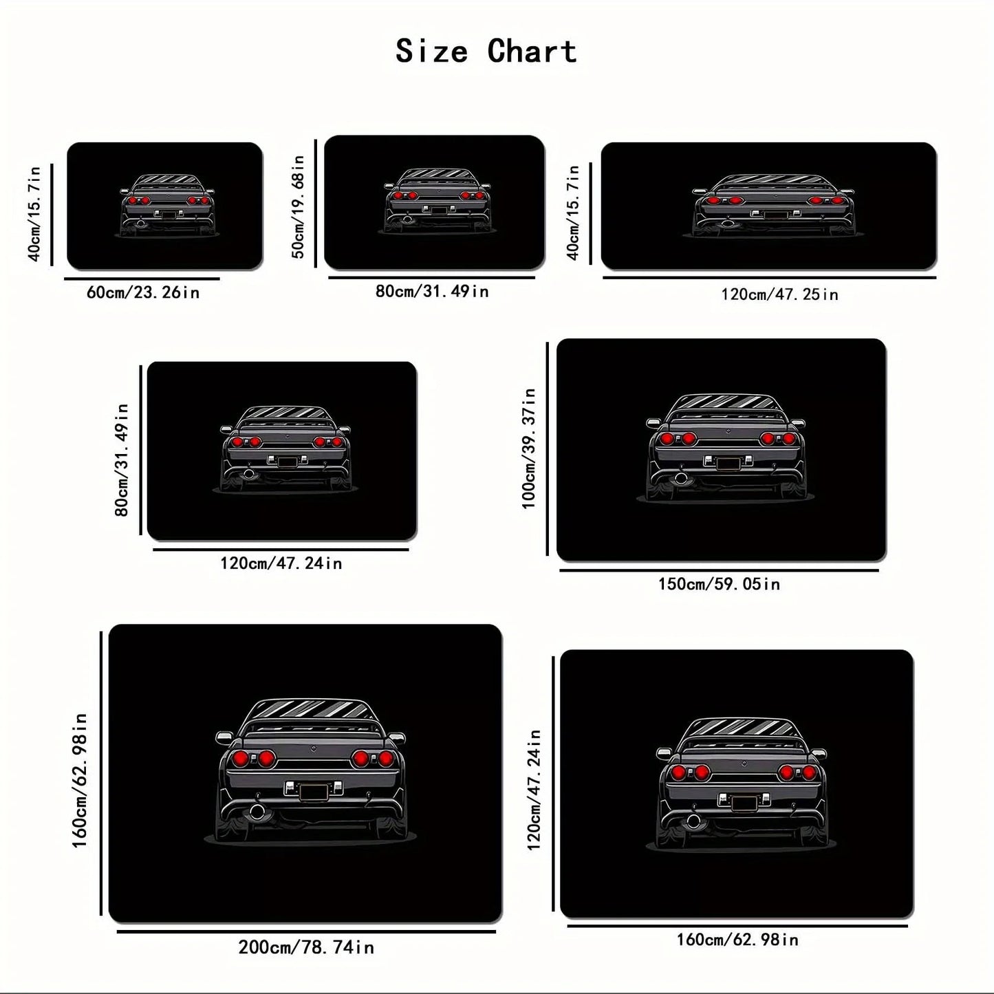 Black Sports Car GTR Flannel Rug JDM Style Floor Mat Non-slip Carpet for Living Room Bedroom Gamer Room Home Decor
