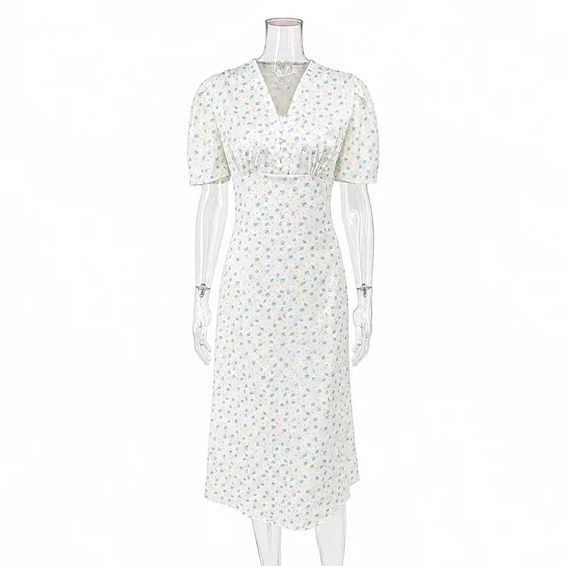 TARUXY Stylish Printed Maxi Dress Women Elegant Slim V-Neck Short-Sleeve Evening Dress Summer New Casual Commuter Female Dress