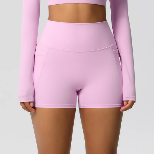 Solid Color Yoga Pants With Pockets Quick Drying High Waisted Gym Push Up Yoga Shorts for Woman Breathable Workout Fitness Short
