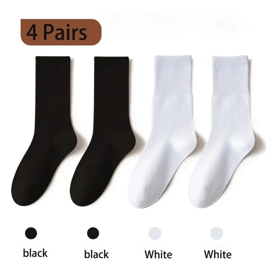 4 Pairs Women Socks Loose Socks Autumn Winter Japanese Style Ins Boneless Flat Seam Comfortable Mid Tube Cotton Socks Harajuku
