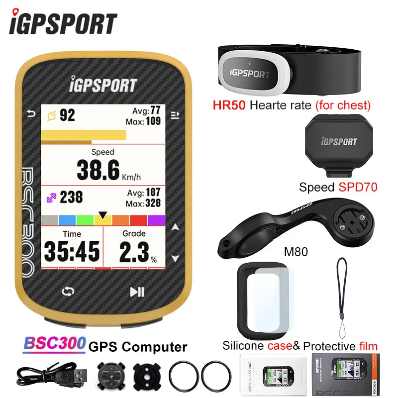 iGPSPORT BSC300 BSC 300 Yellow Computer ANT+ Wireless Bike Speedometer Bluetooth GPS route navigation notification Odometer
