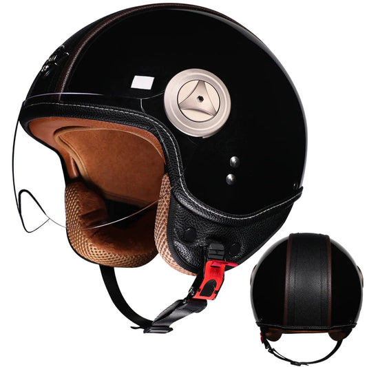 2025 high-quality semi covered motorcycle helmet with fashionable leather wrapping and cascos para motos suede lining capacetes
