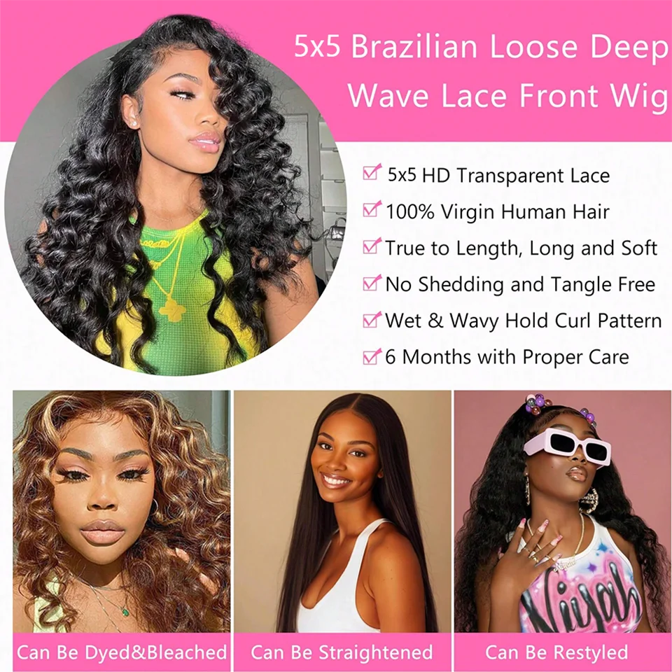 100% Human Hair 13x6 HD Deep Wave Lace Frontal Wigs 13x4 Water Curly 5x5 Glueless Lace Front Wig 30 40 Inch
