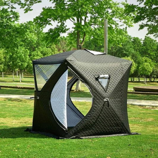 Tente de sauna mobile extérieure carrée portable, adaptée à la randonnée camping en hiver, avec fonction d'isolation thermique