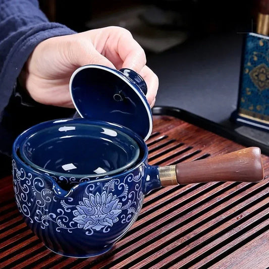 New Style Ceramic Glass Teapot Chinese Gongfu Tea Pot 360 Rotation Tea Maker Automatic Single Pot Teapot For Tea
