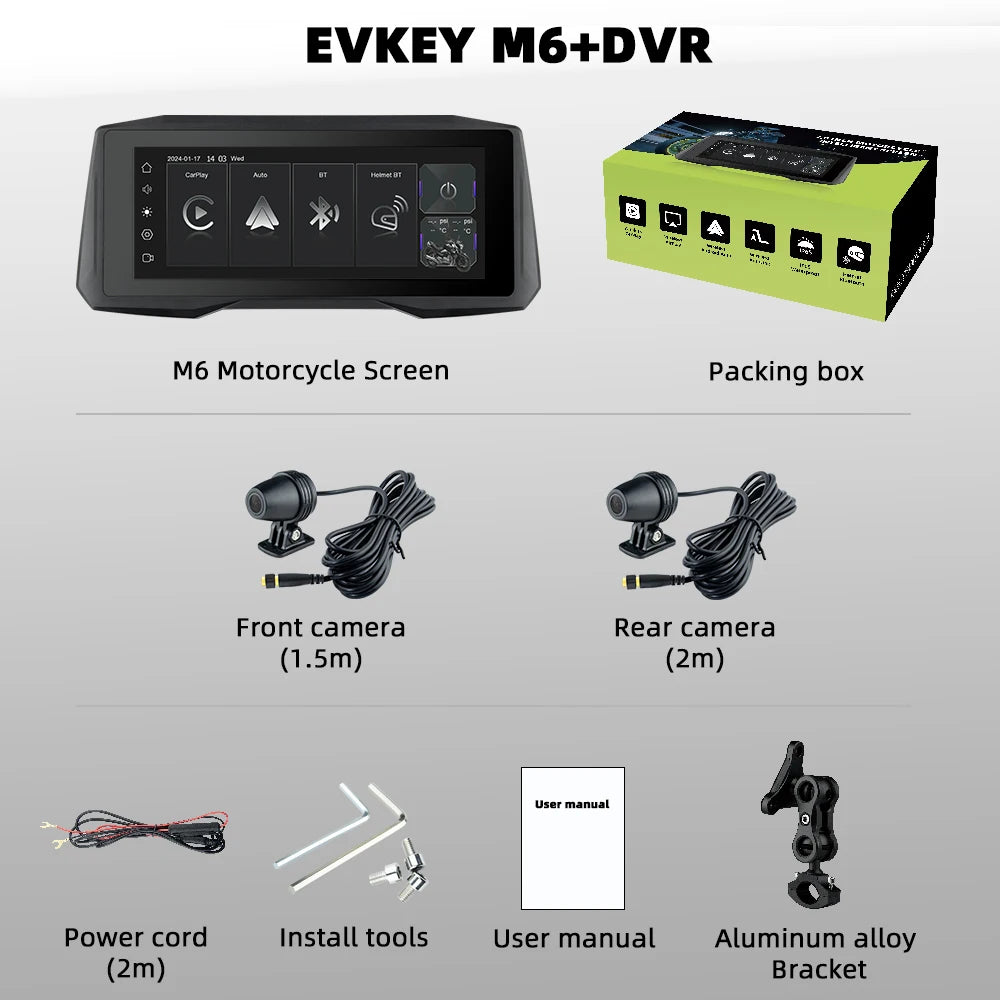 EKIY 7 inch Wireless CarPlay Moto Android Auto Portable Digital Motorcycle Dashboard GPS Navigation Display Screen Monitor TPMS