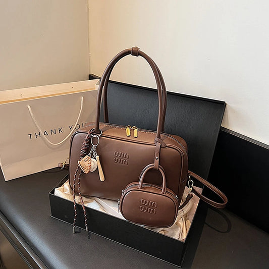Women's Fashion Bowling Tote Handbags And Purses Retro Shoulder Crossbody Bags Quality Leather Ladies Messenger Bag Mini Purse