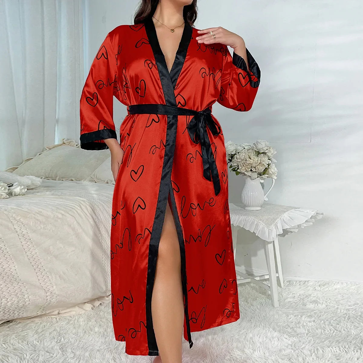 Fat Plus Size Pajamas for Women's Fashion, Casual, Loose Printed Pajamas for Women's Long Imitation Silk Sexy Pajamas