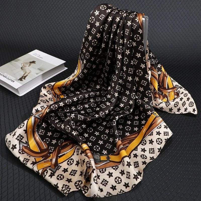 90*90CM Fashion Scarves for Women Shawl Print Silk Satin Hijab Scarf Female Bandana Luxury Brand square Shawls Scarfs For Ladies