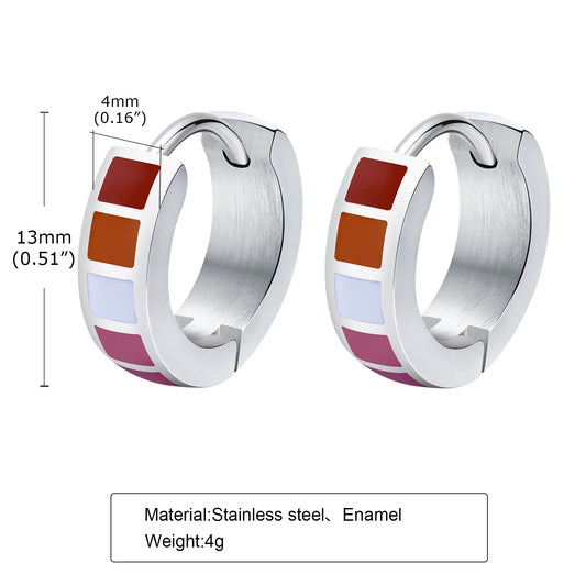 LGBT Rainbow Huggie Hoop Earring for Leibian Gay, Pride Flag Hinged Ear Piercings, Stainless Steel Jewelry