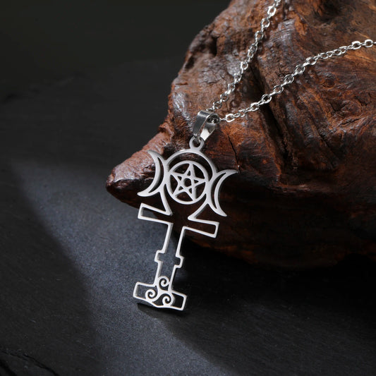 Jeshayuan Greek Goddess Hecate Ἑκάτη Pendant Necklace For Women Triple Moon Goddess Stainless Steel Amulet Jewelry NEW
