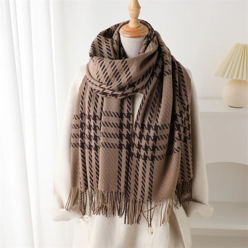 Houndstooth Scarf Men Women Autumn Winter Cashmere Scarves Wrap Student Fashion Thicken Warm Long Tassel Shawl Lady Bufanda New
