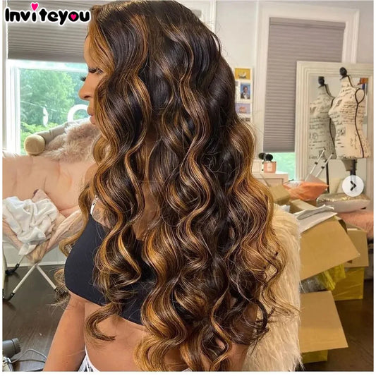 13x4 13x6 Hd Highlight Body Wave Lace Front Wig For Women Remy P4/27 Ombre Human Hair Lace Frontal Human Hair No Glue 4x4 Wigs