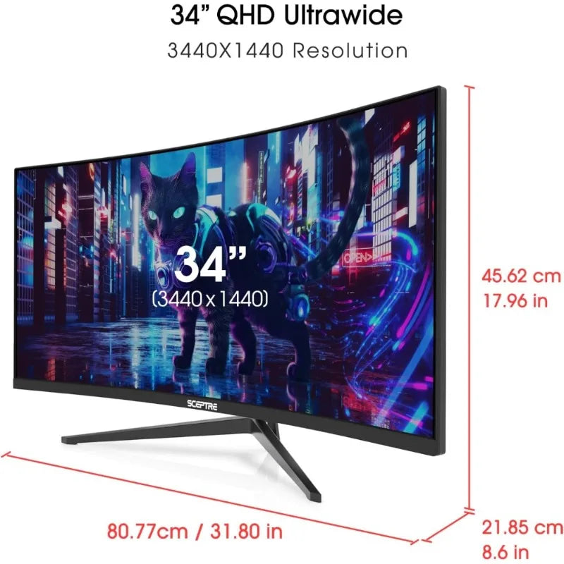 Curved Ultrawide WQHD Monitor 34 Inch 3440x1440 180Hz 165Hz DisplayPort 99% sRGB 1ms PBP Built-in Speakers