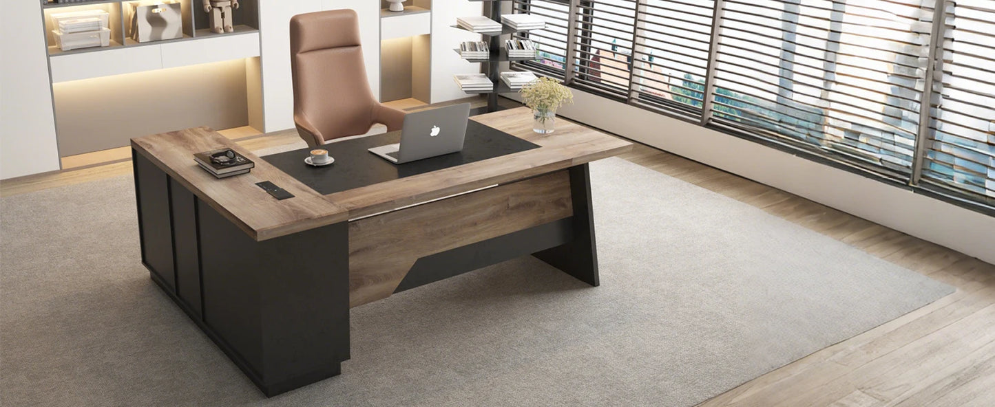 78.74" L-Shaped Executive Desk Large Office Desk w/Drawers & Storage Shelves Business Workstation for Home Office