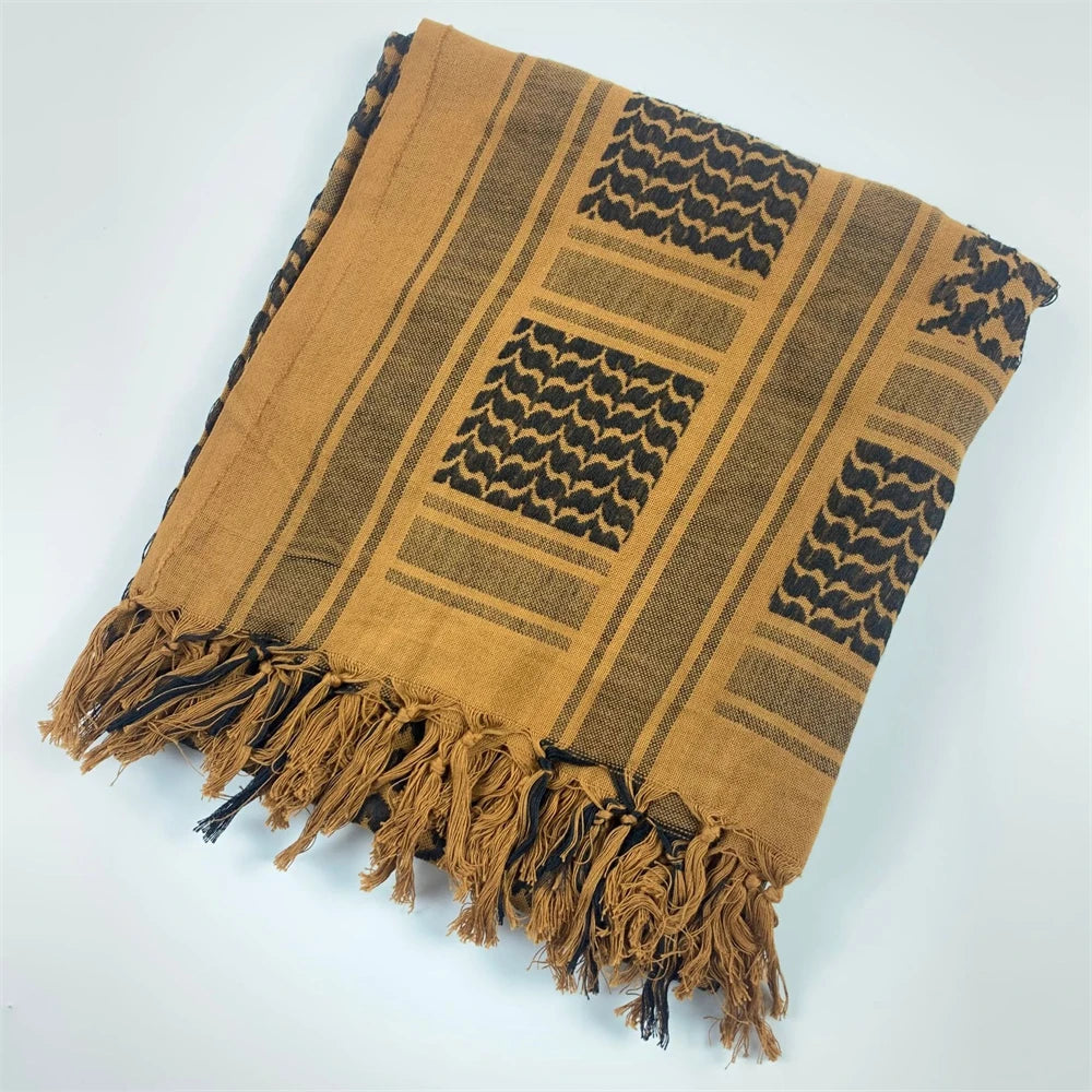 100% Cotton 110 X 110cm Hunting Scarf Shemagh Tactical Desert Keffiyeh Head Neck Scarf Arab Wrap with Tassel