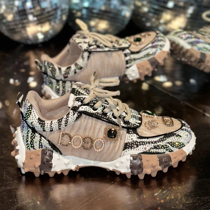 Fashion Casual Shoes Rhinestone Shoes Women Luxury Sneakser Diamond Breathable Designers Casual Platform Non Slip Running Shoes