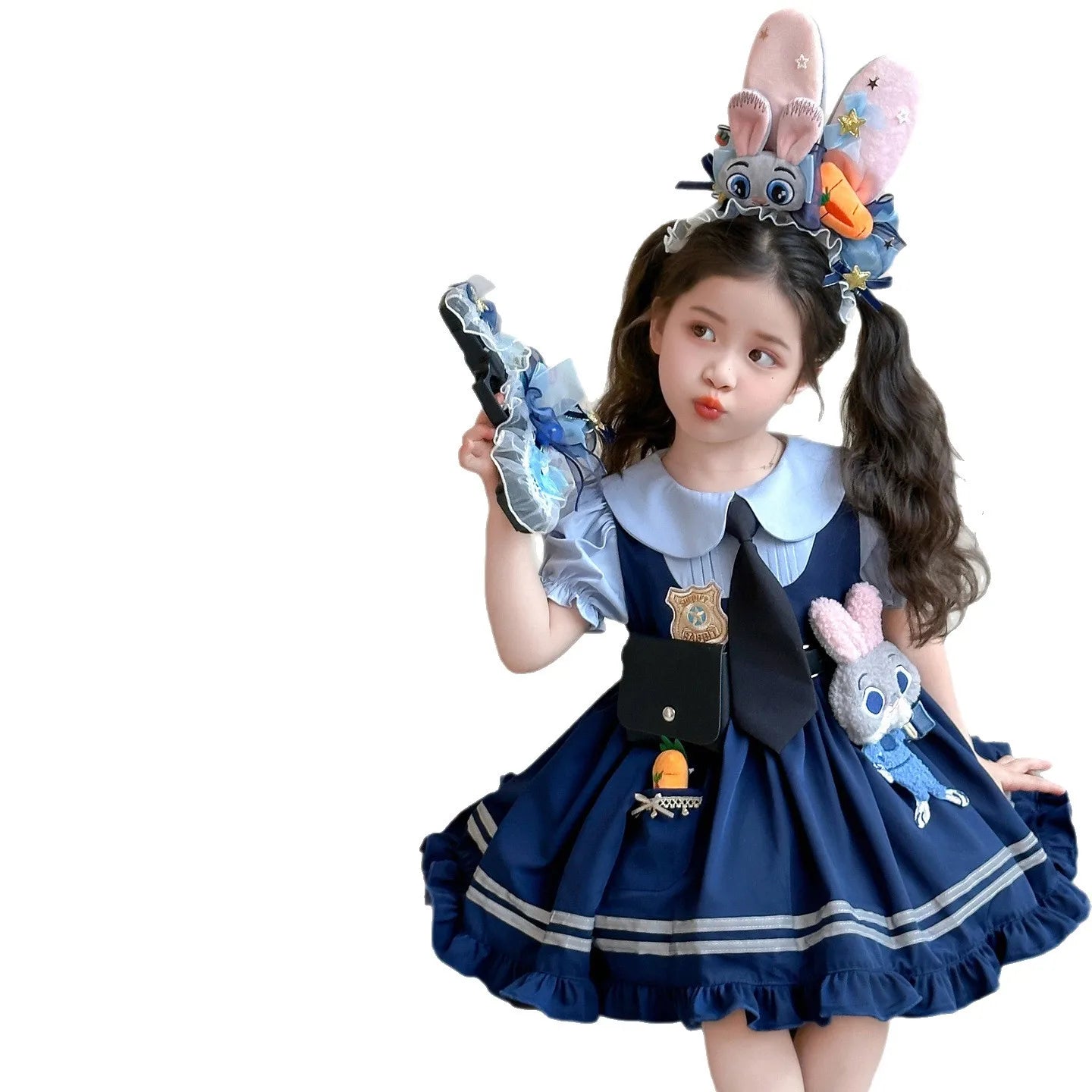 Judy Officer Costumes Short-Sleeved Lolita Dress Girls Halloween Carnival Cosplay Rabbit Fancy Dress Birthday Gift for Girls