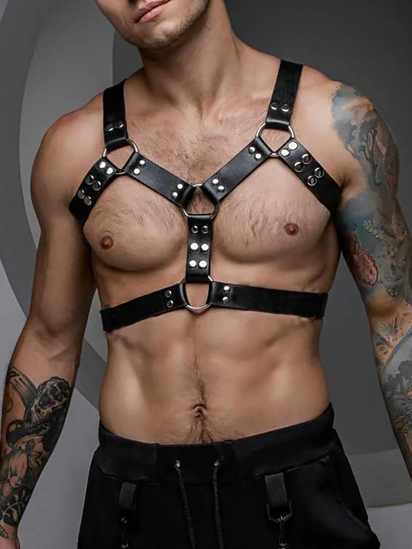 Sexy Men Harness Leather Chest Harness Belt Metal Rivets Fetish Gay Adjustable Belt Punk Rave Erotic Fetish Clothing Accessorie