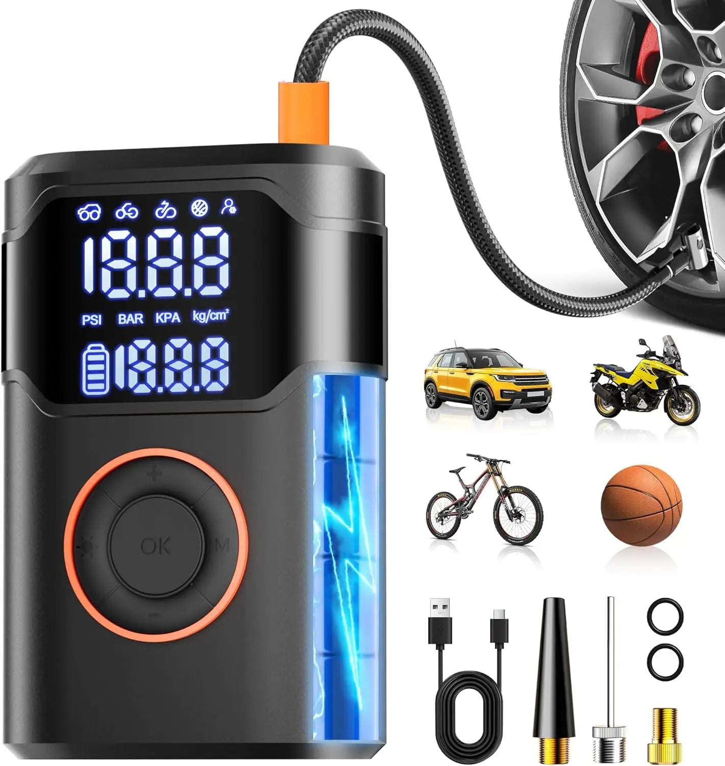 Portable Tire Inflation Pump -150PSI Cordless Tire Inflation Pump with 5x Speed Increase and Digital Pressure Gauge