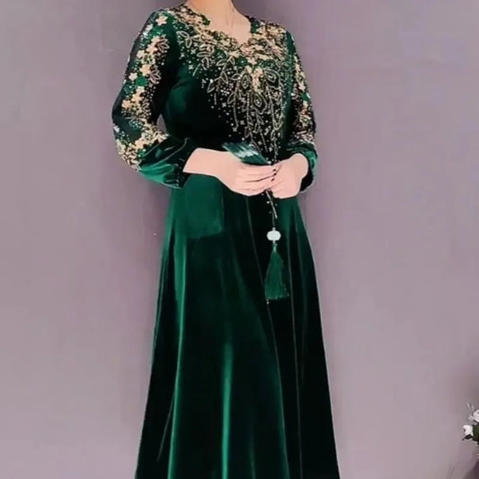 Middle Aged And Elderly Women's Clothing Spring Autumn New Styles Noble And Stylish Velvet Dresses Dresses With Enlarged Sizes