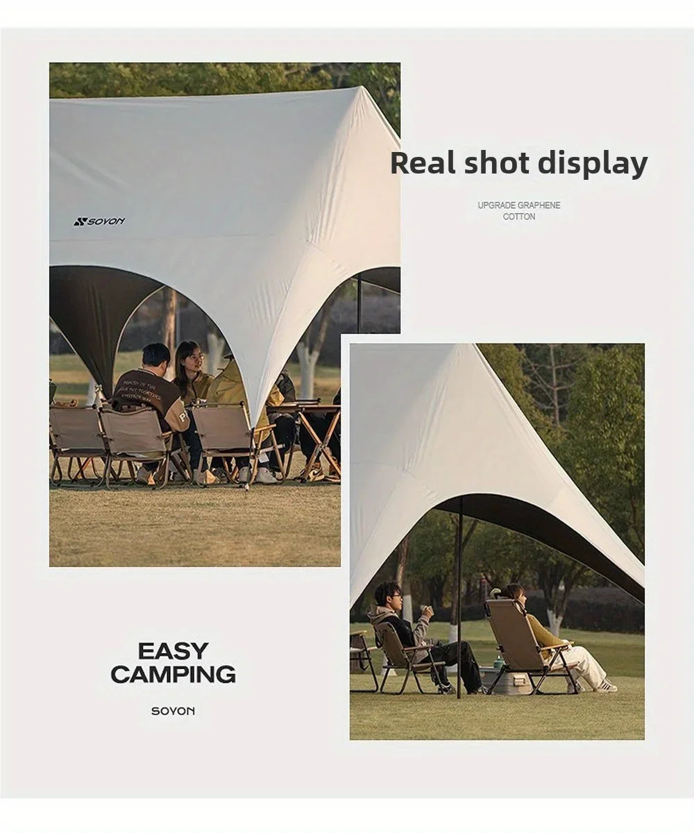 Outdoor camping blackout hexagonal canopy tent instant pop-up sunshade with table and chairs easy to set up for lazy campers