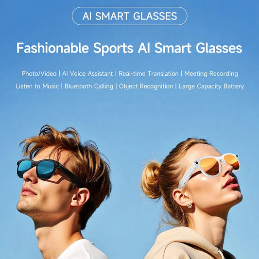 New Smart Glasses Men 8MP Camera WiFi Bluetooth Touch Control IP65 Waterproof AI Translation Noise Cancelling AI Glasses Women