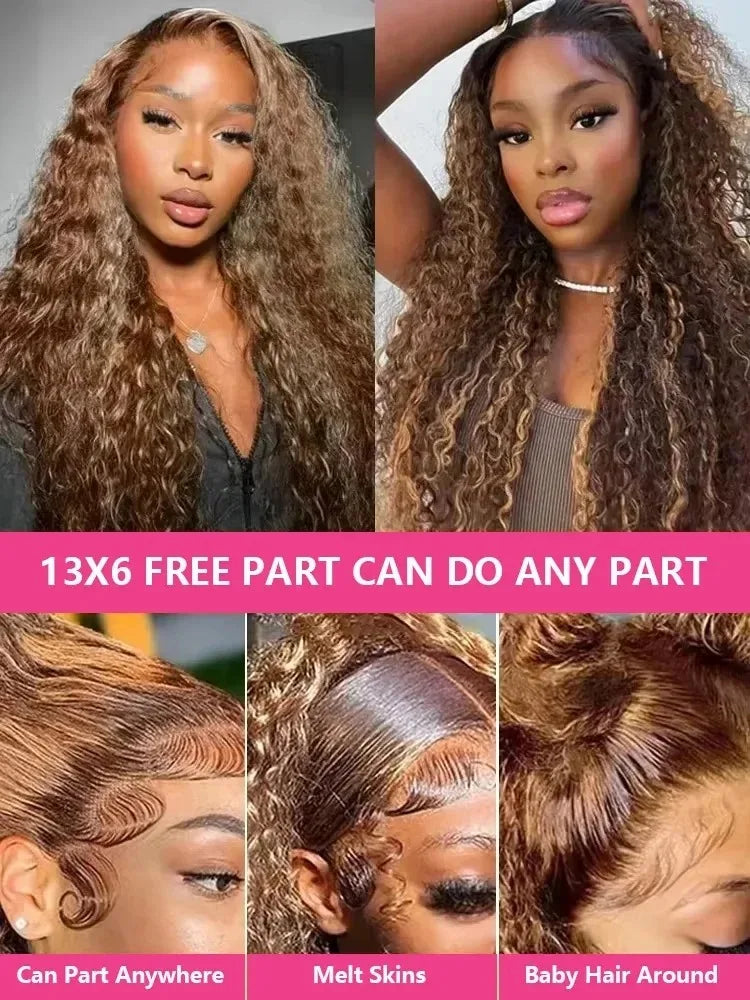 30 40 inch Highlight Ombre Lace Front Wig Human Hair Deep Wave 13x6 HD Honey Blonde Lace Frontal Wigs P4/27 Curly Human Hair Wig