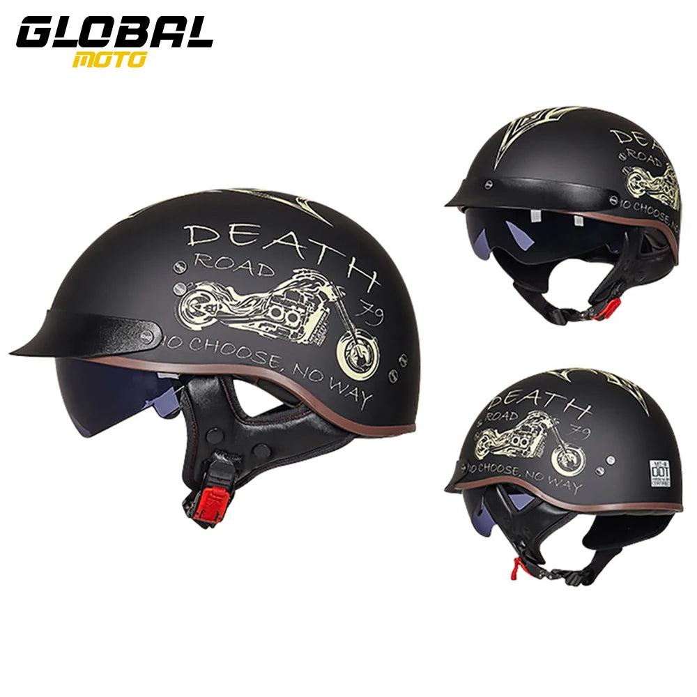 DOT Certification Motorcycle Helmet Retro Motocross Half Helmet Open Face Scooter Biker Sunshade Lens Summer Moto Men Helmet