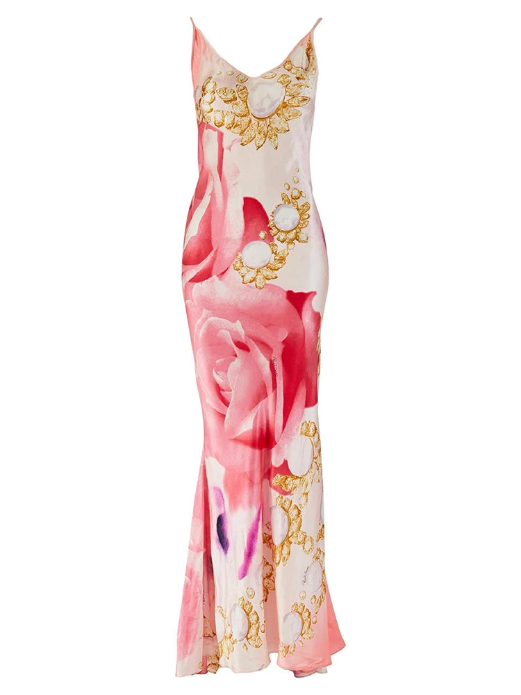 Sexy Sling Women's Maxi Dress V-neck Backless Floral Print Sleeveless Long Skirt 2026 NEW Summer Beach Vacation Party Vestido