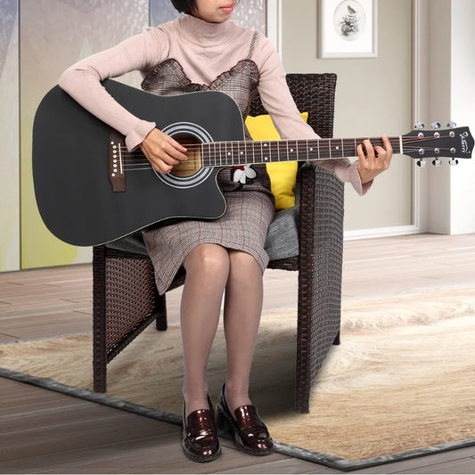 Cutaway Spruce Top Acoustic Guitar Matte Black Color Folk Guitar for Beginner Student 41 Inch Music Instrument