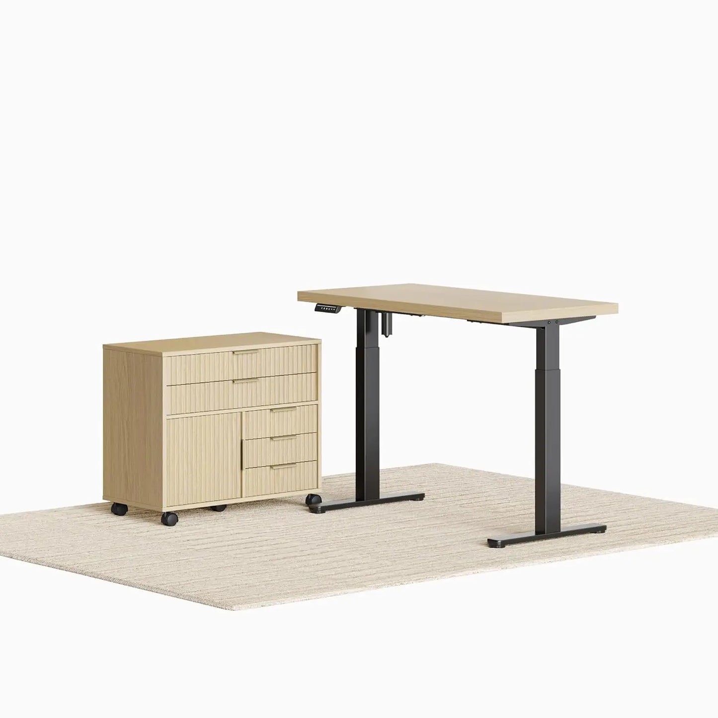 Home Office Furniture Set, 48 x 24 Electric Standing Desk and File Cabinet with 5 Drawes,1.18" Thickness, Customized