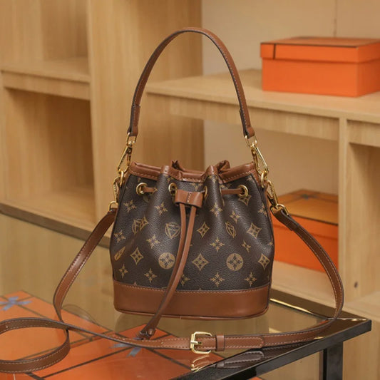 2026 Lady Luxurious Retro Bucket Bag-Shoulder Sling Bag, Backpack, Handbag, Print Drawstring Shoulder bag, Casual Versatile