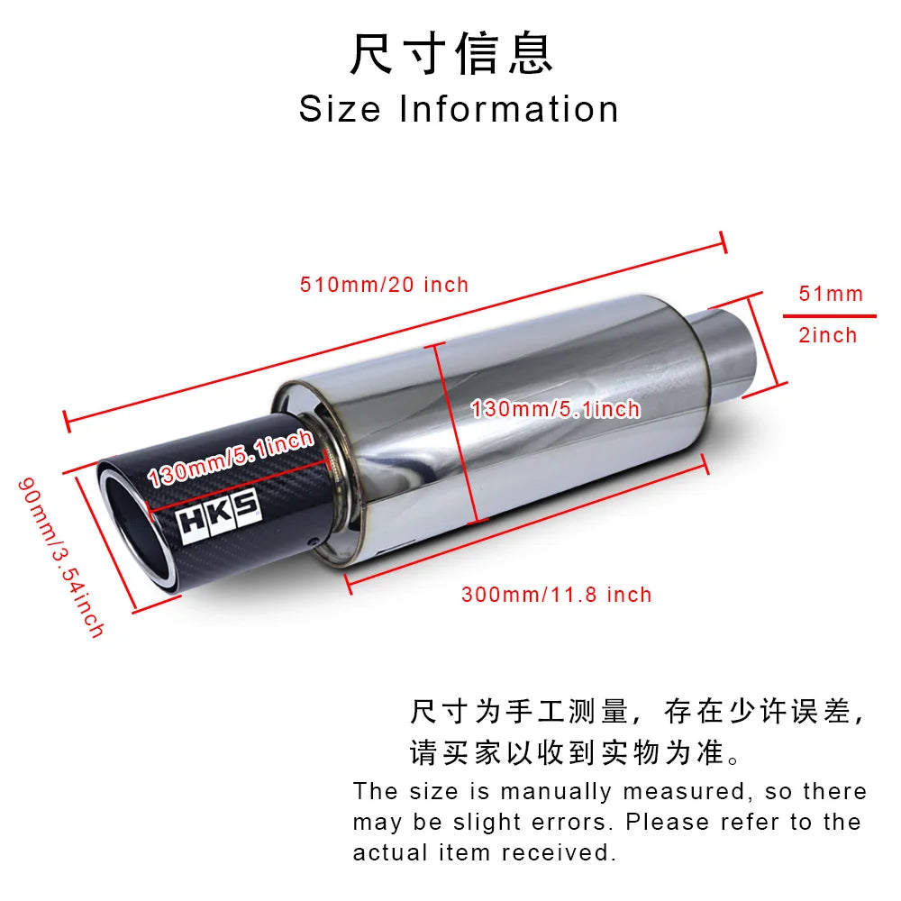 HKS Universal Straight drum Muffler Tail Pipe Stainless Steel Car Exhaust Pipe With carbon fiber tailpipe Car sound modification
