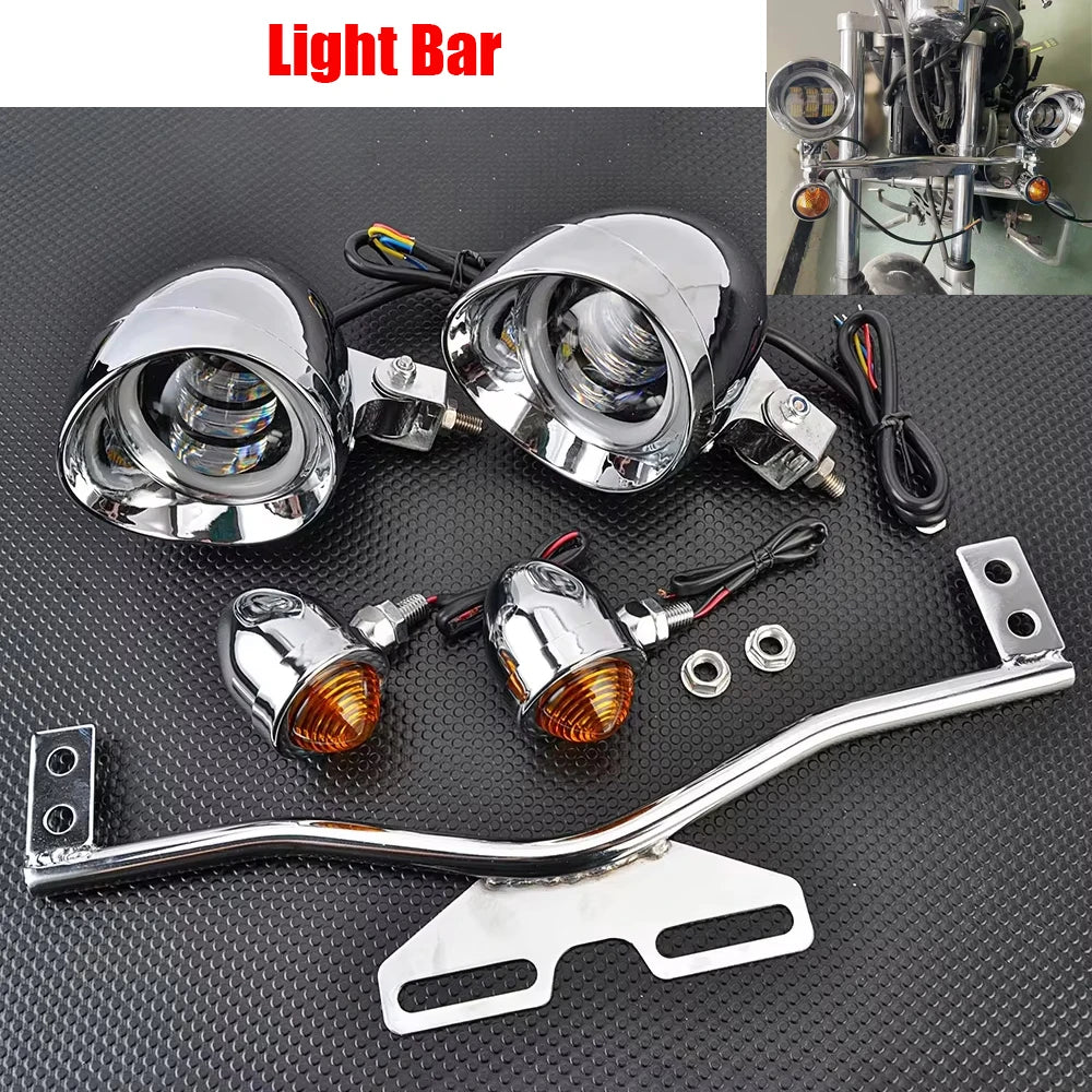 Motorcycle Headlight Spot Fog Light Turn Signal Light Bar Bracket For Honda VT VTX Shadow For Harley Kawasaki Suzuki Cruisers