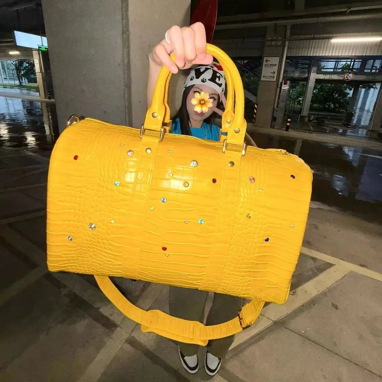 Tote Bag Women Crocodile Grain 2025 Fashion Vintage Diamond PU High-Capacity Shoulder Bag Handbag Euro-America Style