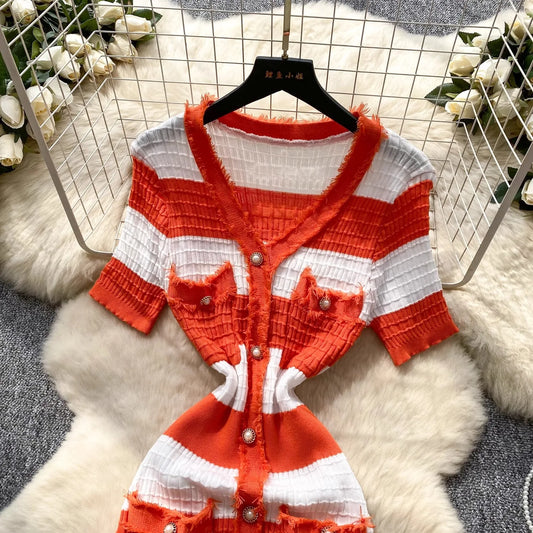 YuooMuoo Chic Fashion Sexy Package Hips Knitted Long Dress 2025 Spring and Summer Elegant Slim Waist Office Lady Sweater Dress