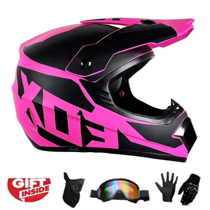 Kids Motocross Helmet Full-Face Kit - DOT & ECE Certified Motorcycle Helmet + Off-Road Goggles + Protective Gloves