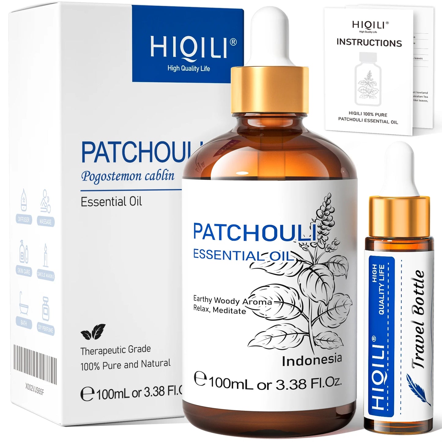 HIQILI Essential Oil Rose Geranium Lavanda Citronela Tea Tree vanille Body Oil Face Skin Care Massage 100ML/3.38fl.oz