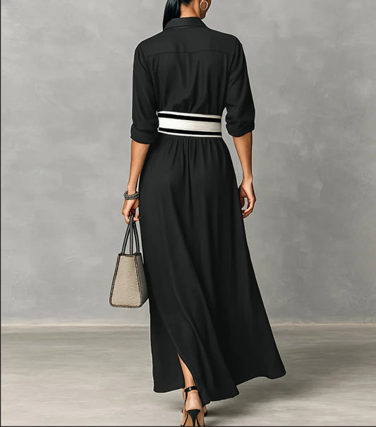 New Patchwork Fashion Dress Turn-down Collar 2026 Spring Summer Office Ladies Button Female Women Casual Loose Female Dress S209