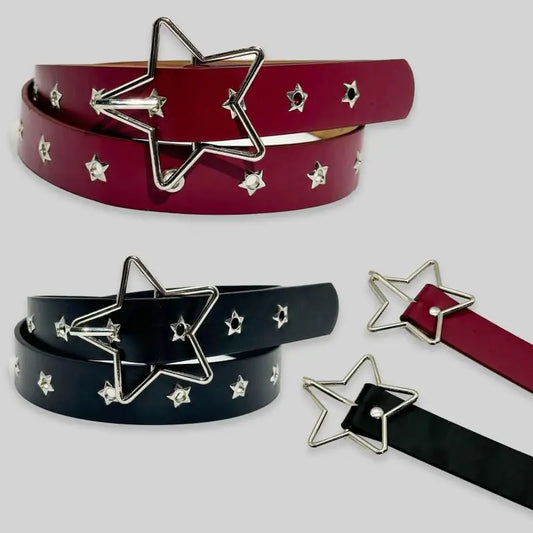 Vintage Belts For Women Punk Waistband Y2K Female Rivet Belt Pu Leather Pin Buckle Waistband Jeans Belt Pentagram Eye Rivet Belt
