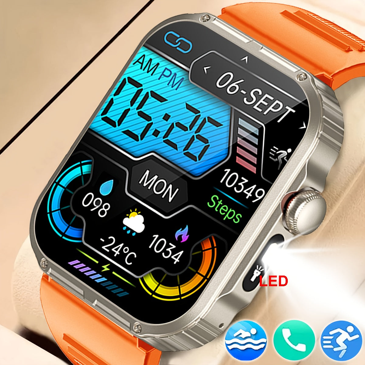 COIUSOR Smartwatch 2, 02" HD Display, Wireless 5, 3, IPX7, Multi-Mode Fitness Tracker with Real-Time Notifications, Sitz Alarm, Water Reminder, 240P Resolution, Built-in Flashlight & Voice Assistant - USB Rechargeable, Batter