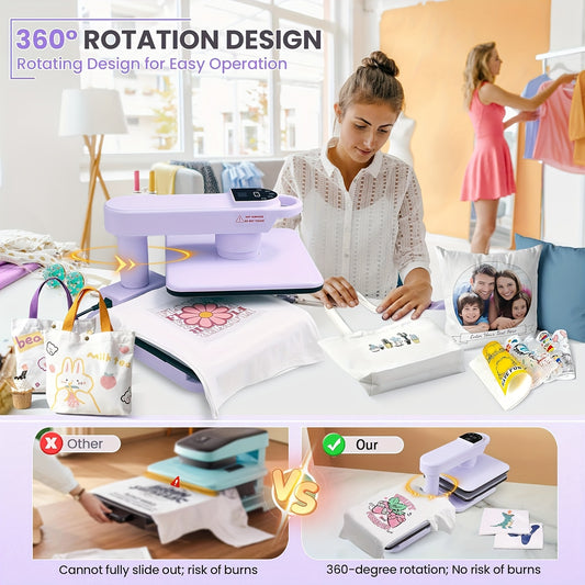 15x15 Inch Swivel Auto Heat Press Machine, 360° Swing Away Smart T-Shirt Printing W/Auto Press & Auto Release & Auto-Off, 7 Adjustable Pressures & 1.85" Higher Heating Height for HTV, Dual-tube Heatinbg, Sublimation, Heat Tr