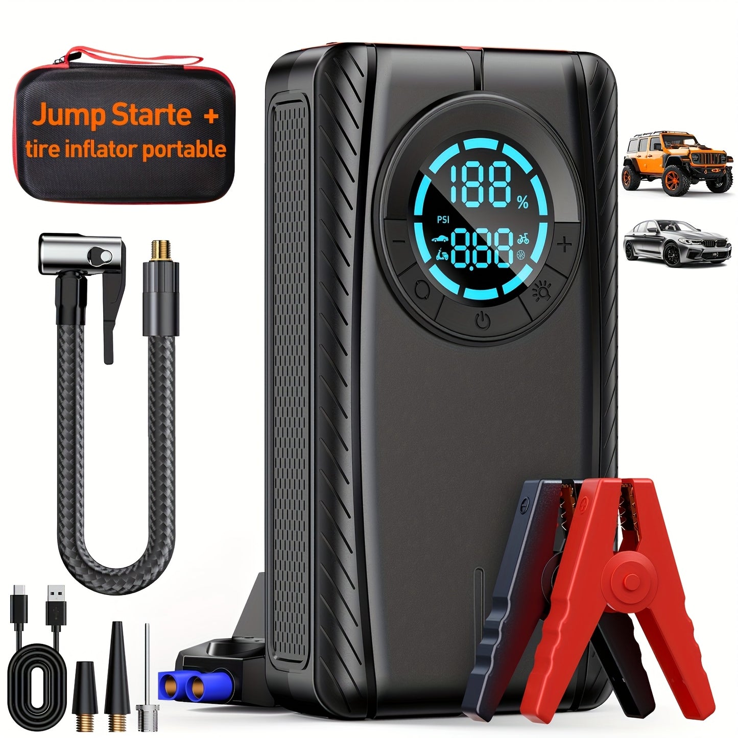 Tire Inflator Portable Air Compressor, Portable Air Compressor with Digital Gauge & LED Light, USB Rechargeable, 3X Fast Inflation, for SUV Cars Bikes Motorcycles & Sports Equipment And Ball, Black Friday Christmas 2026 New Y
